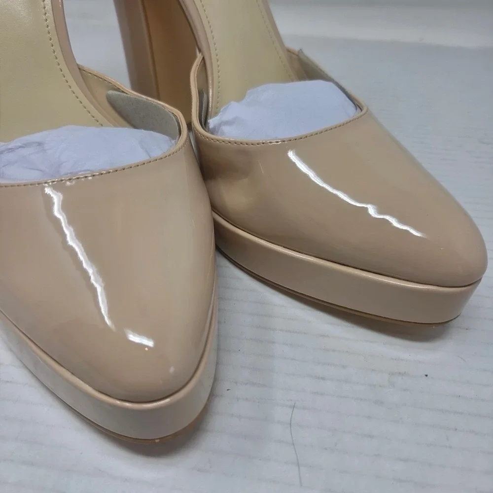 Motimoden Platform Pumps Women 11 Beige Patent Pointed Toe Ankle Strap MOT NWOT